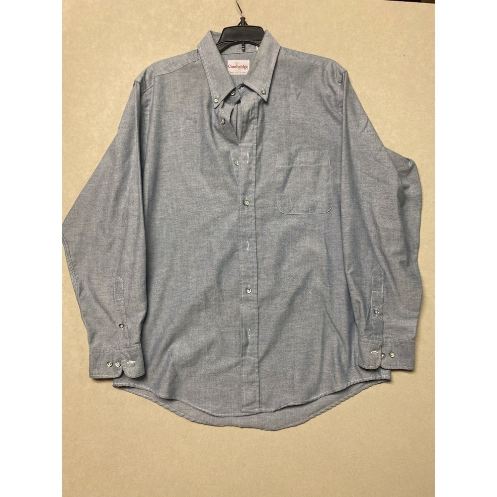 Cambridge Mens Oxford Button Down Shirt Blue Long Sleeve Size 16 32/33 Tailored